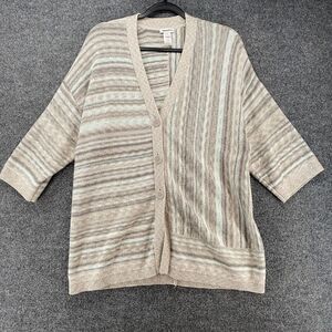 Pure J Jill Cardigan Womens S Gray Striped‎ V-Neck Button Up Casual Minimalist